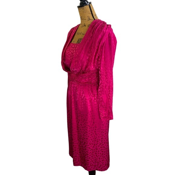 WIM HEMMINK Vintage Pure Silk Hot Pink Button Back Gathered Waist Dress - Picture 2 of 16